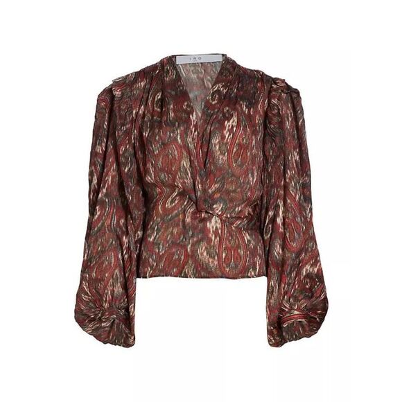 IRO Paris Center-Twist Paisley Silk Blouson Top Size 44 Large - Picture 1 of 11